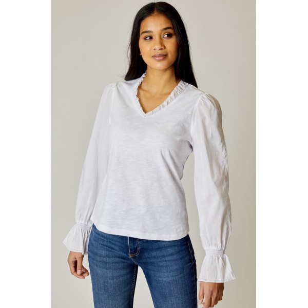 Eyelet Trim V Neck Top