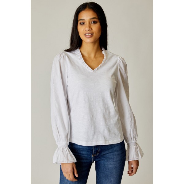 Eyelet Trim V Neck Top