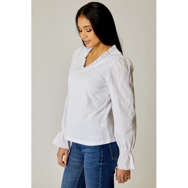 Eyelet Trim V Neck Top
