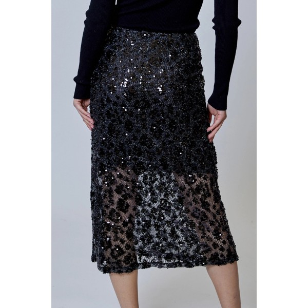 Sequin Leopard Midi Skirt