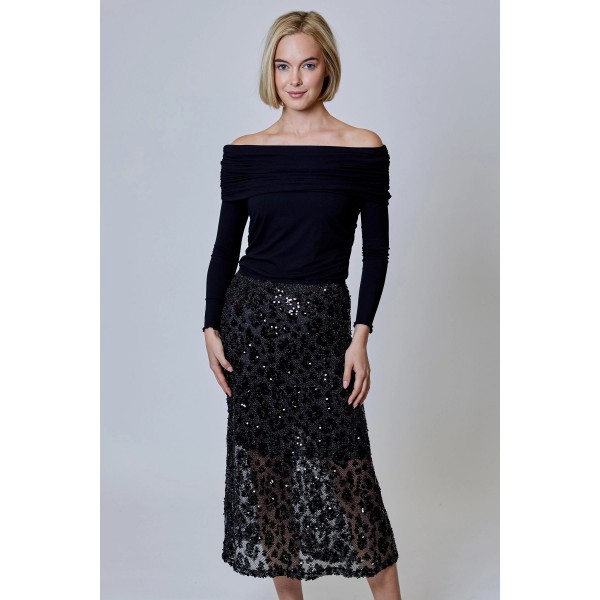 Sequin Leopard Midi Skirt