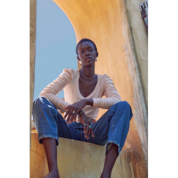 Renee Shirred V neck