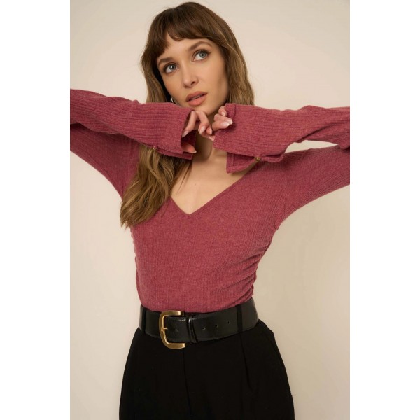 Opal Ruched Side Brushed Rib V-Neck