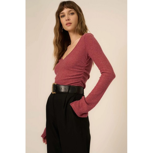 Opal Ruched Side Brushed Rib V-Neck
