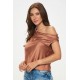 Dropped Shoulder Long Sleeve Satin Top