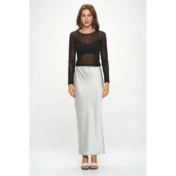 Sheer Stretch Mesh Long Sleeve Top