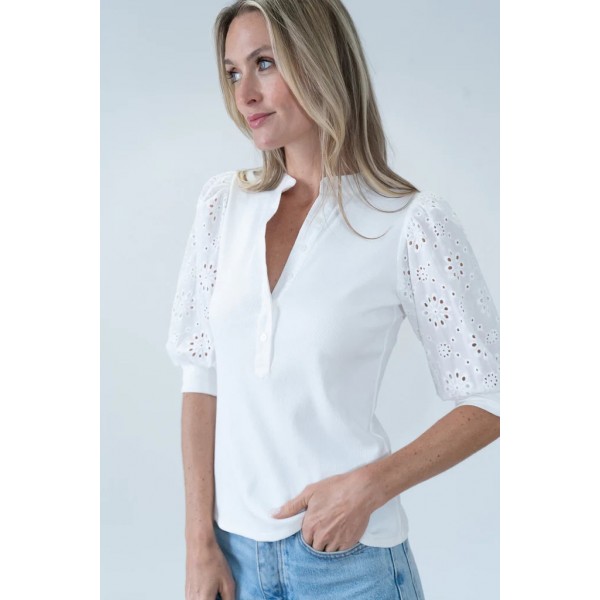 Lace Sleeve Knit Henley
